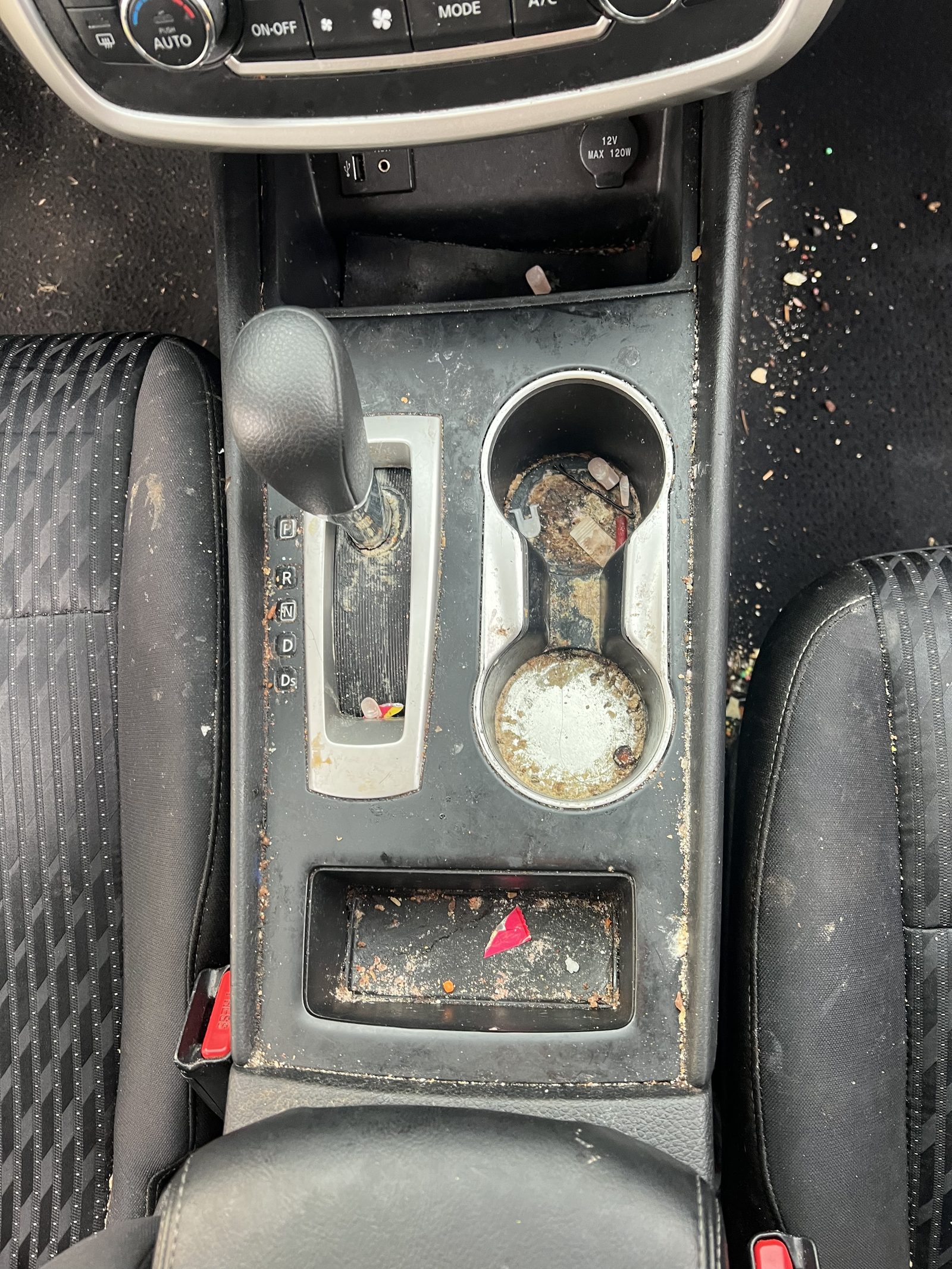 Dirty third-row leather seats